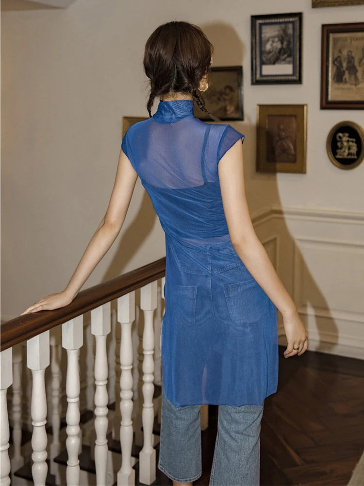 Buddhist Art Inspired Mesh Turtleneck Top