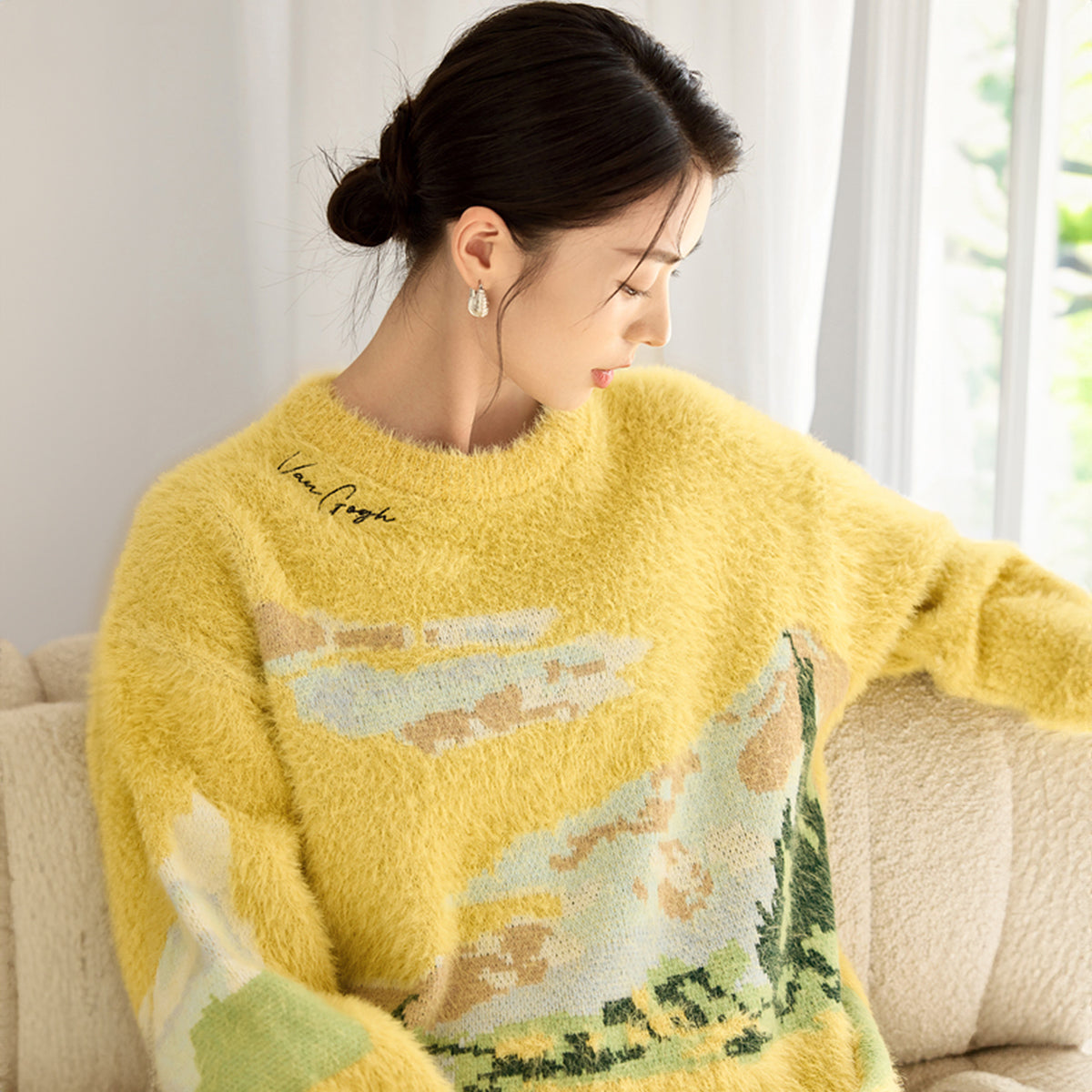 Van Gogh Wheat Field Mohair Knit Sweater