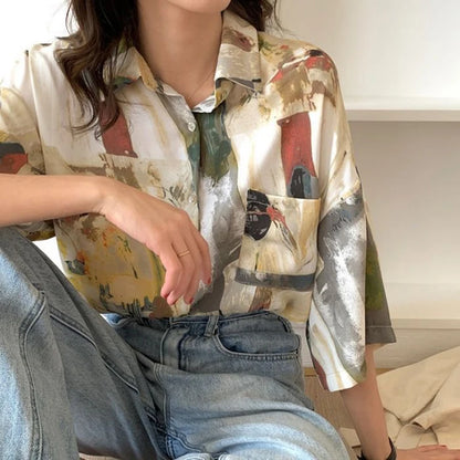 Oil Painting Inspired Button-Up Blouse