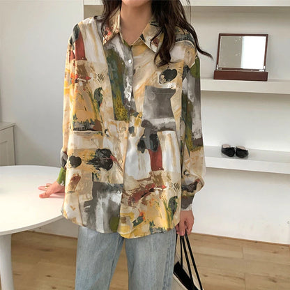 Oil Painting Inspired Button-Up Blouse