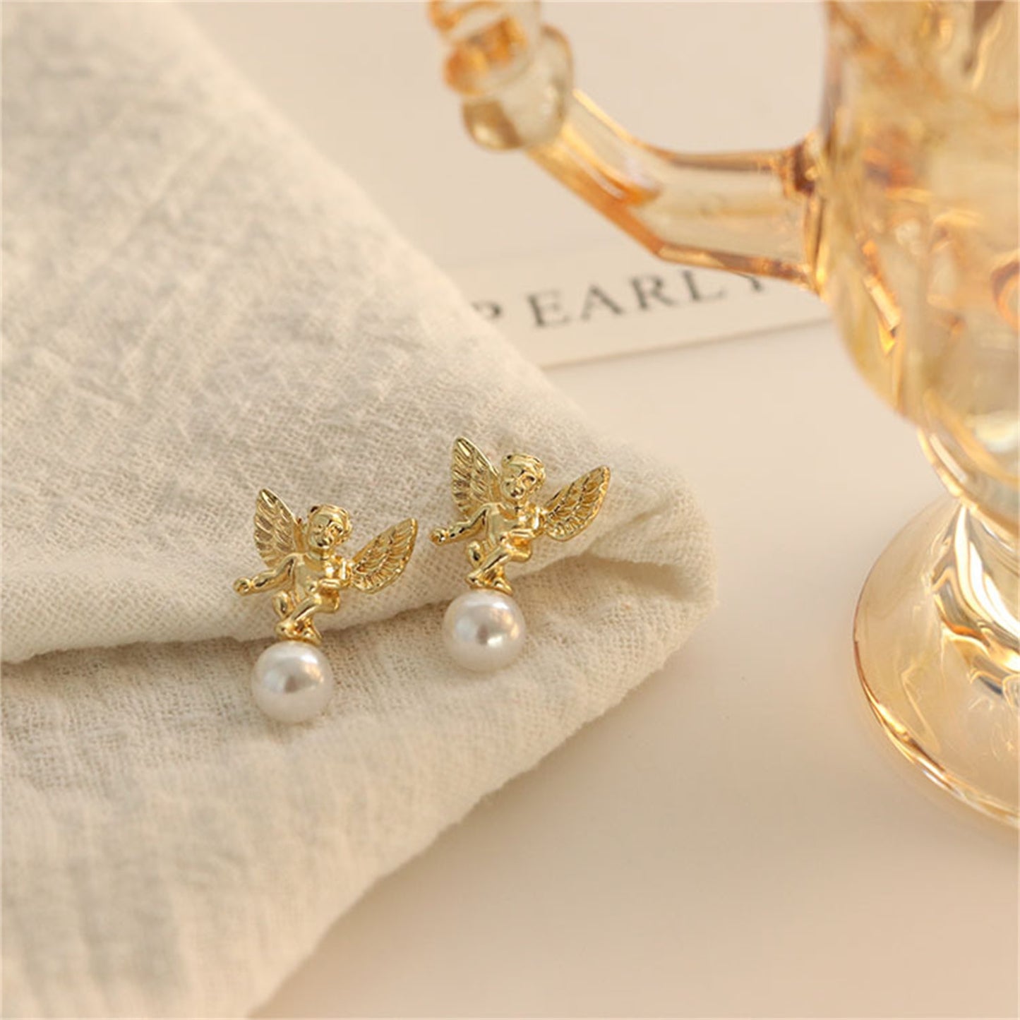 Cupid Angel Pearl Earrings