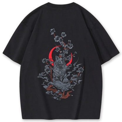 Moonlight Kitsune Embroidered T-shirt