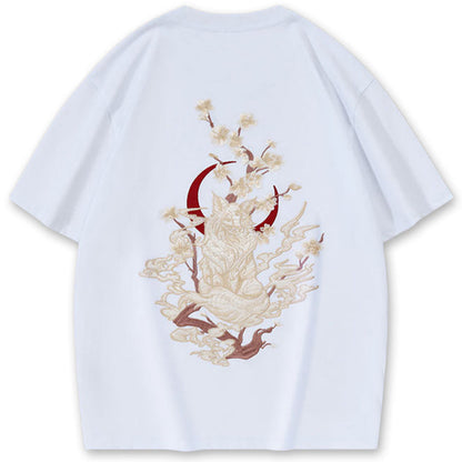 Moonlight Kitsune Embroidered T-shirt