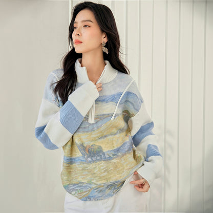 Van Gogh Landscape Half Zip Sweater