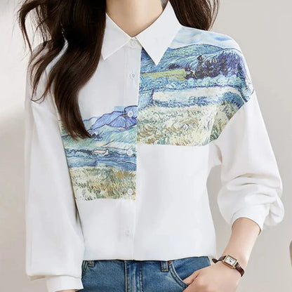 Van Gogh Painting Button Up Blouse