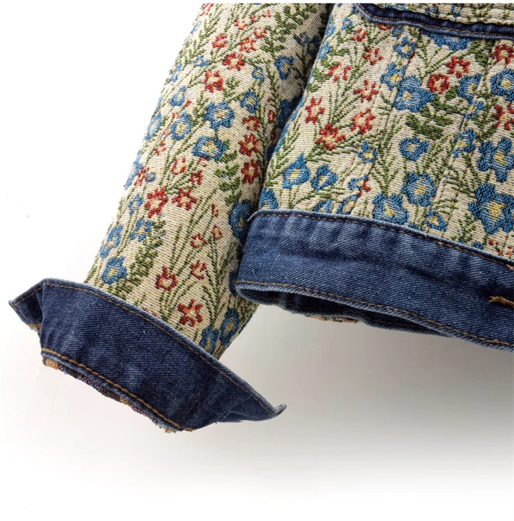 Floral Embroidered Patchwork Denim Jacket