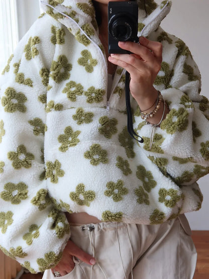 Floral Sherpa Half-Zip Pullover