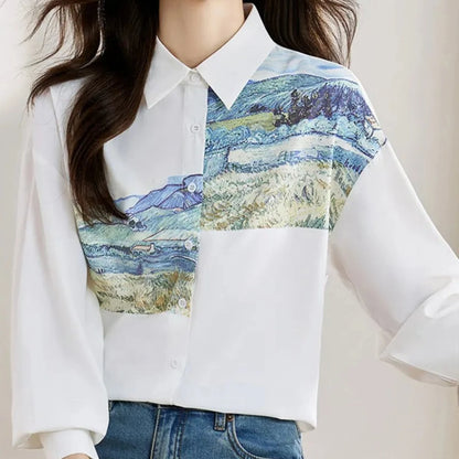 Van Gogh Painting Button Up Blouse