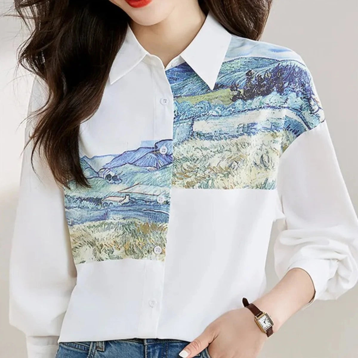 Van Gogh Painting Button Up Blouse