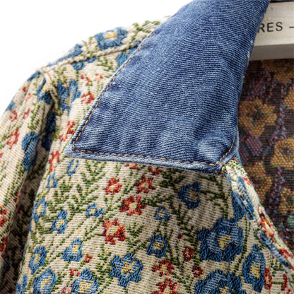 Floral Embroidered Patchwork Denim Jacket