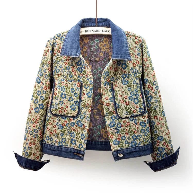 Floral Embroidered Patchwork Denim Jacket