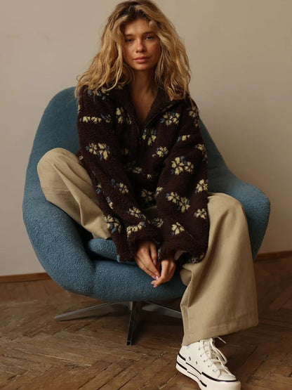 Floral Sherpa Half-Zip Pullover