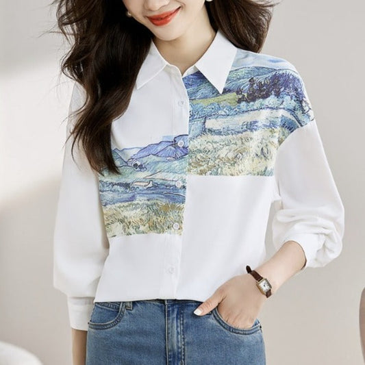 Van Gogh Painting Button Up Blouse