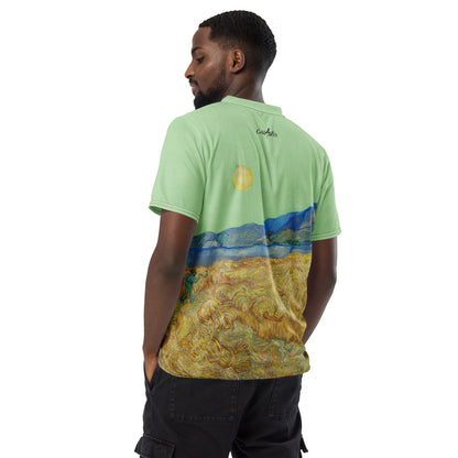 Van Gogh wheat field with a reaper unisex sports jersey