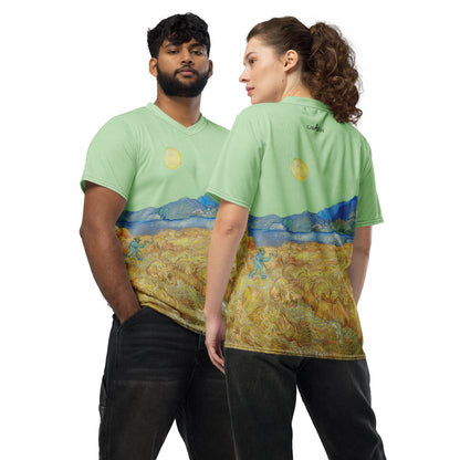 Van Gogh wheat field with a reaper unisex sports jersey