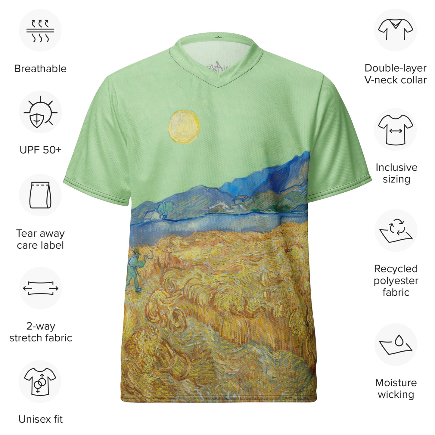 Van Gogh wheat field with a reaper unisex sports jersey