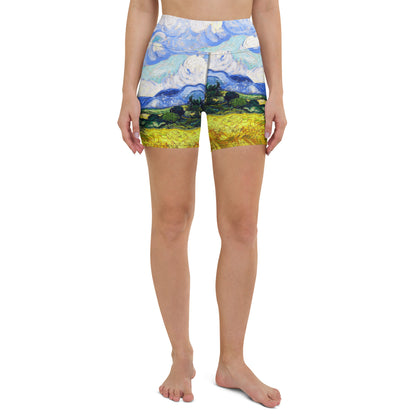 Wheat Field with Cypresses Yoga Shorts