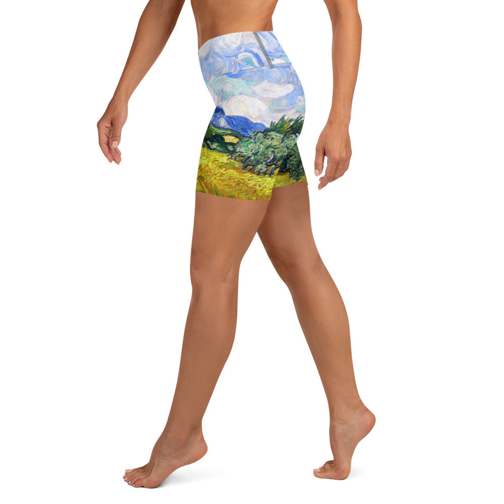 Wheat Field with Cypresses Yoga Shorts