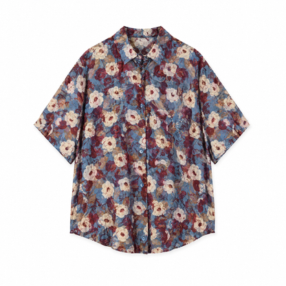 Vintage Botanical Chiffon Blouse flat lay on white background