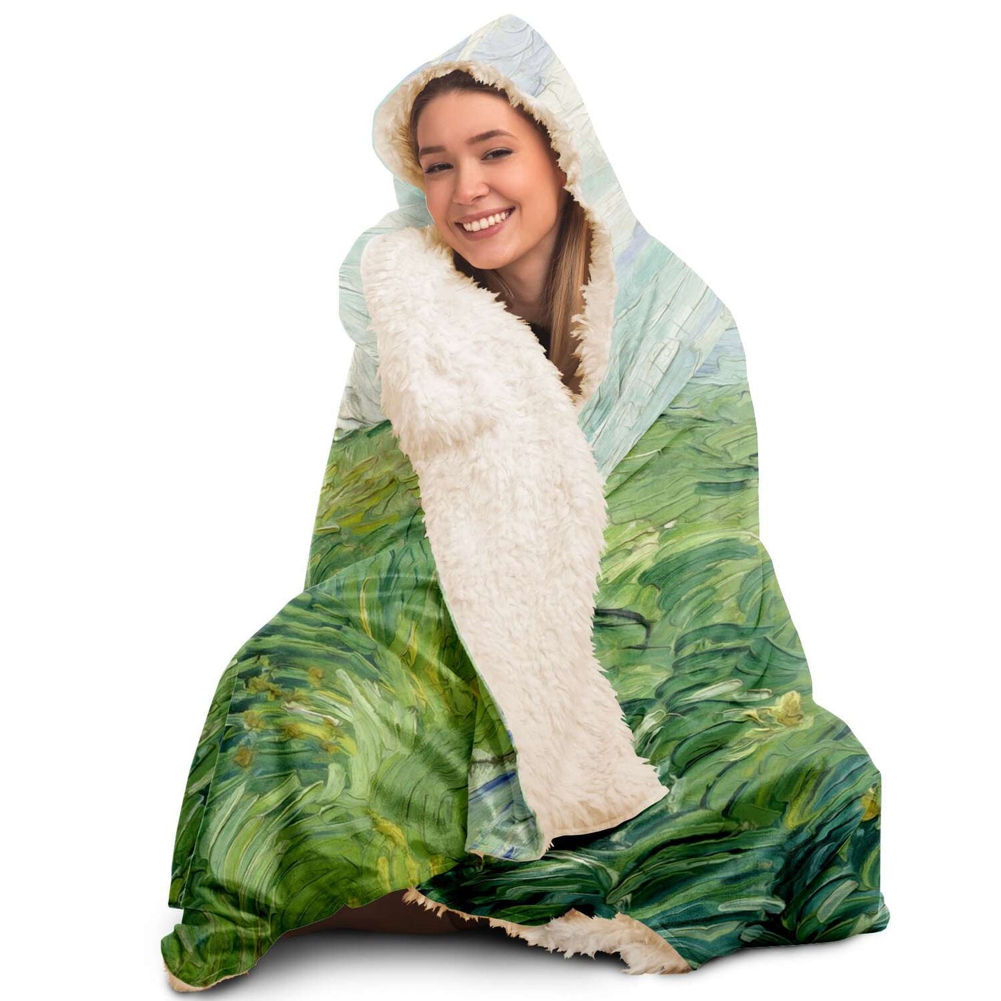 Van gogh green field Hooded Blanket