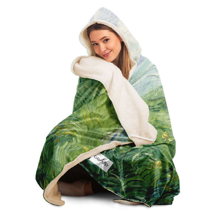 Van gogh green field Hooded Blanket