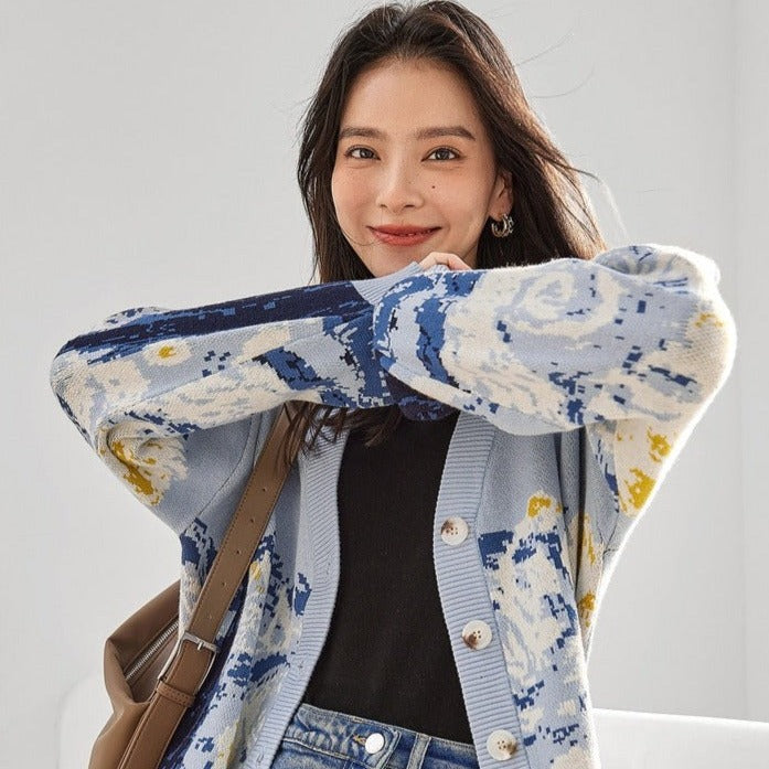 Van Gogh Starry Night Knitted Cardigan sweater