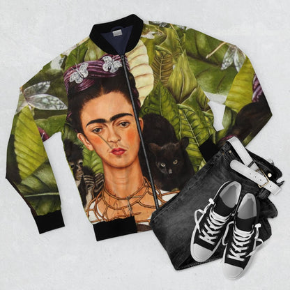 Frida Self-Portrait with Thorn Necklace and Hummingbird Bomber jacket