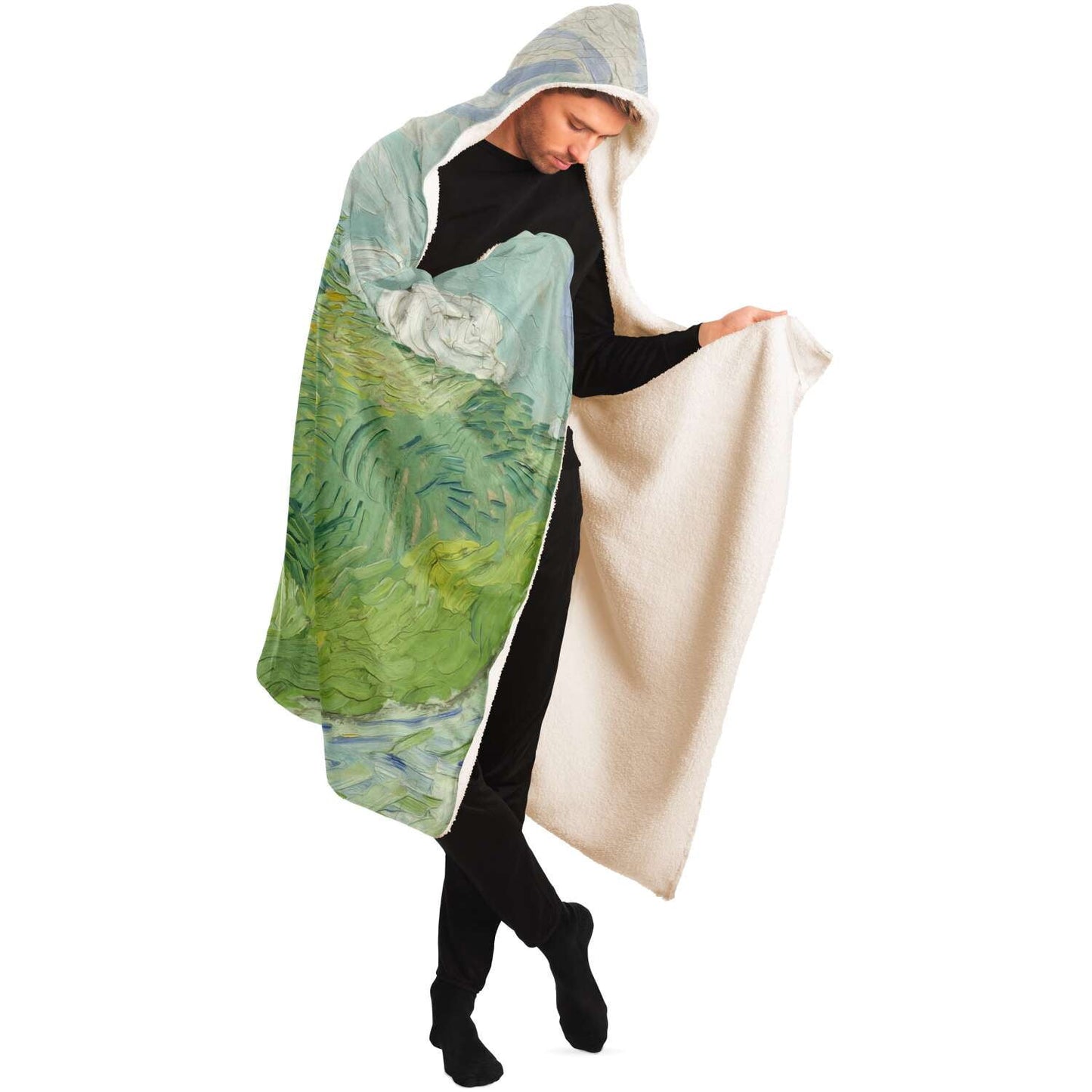 Van gogh green field Hooded Blanket