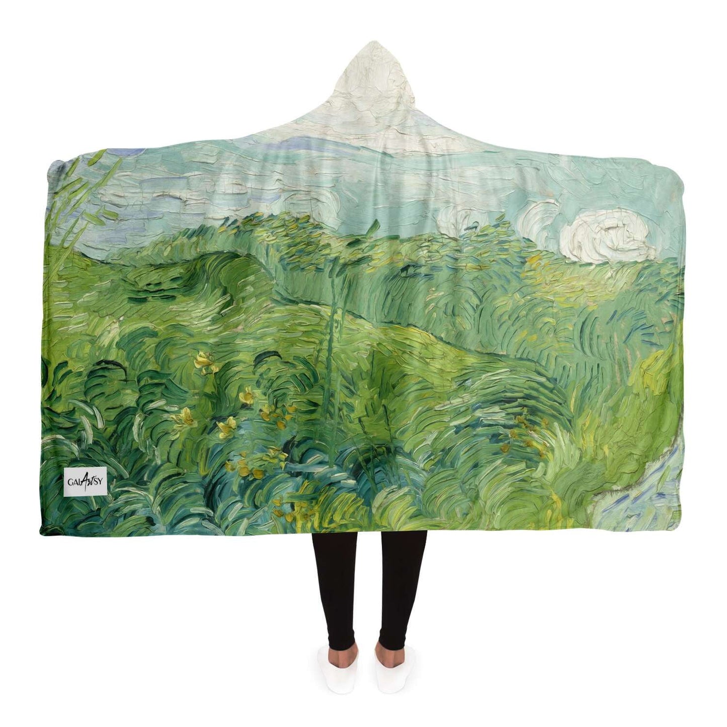 Van gogh green field Hooded Blanket