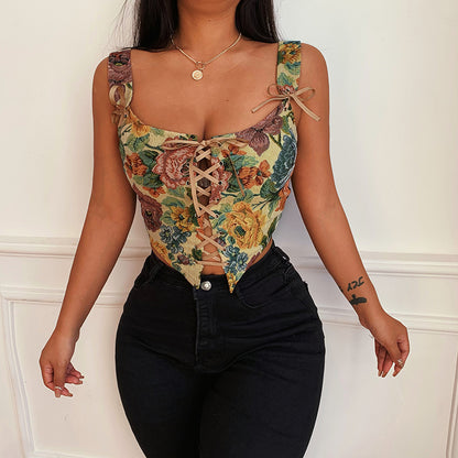 Rococo Floral Lace Up Corset Top