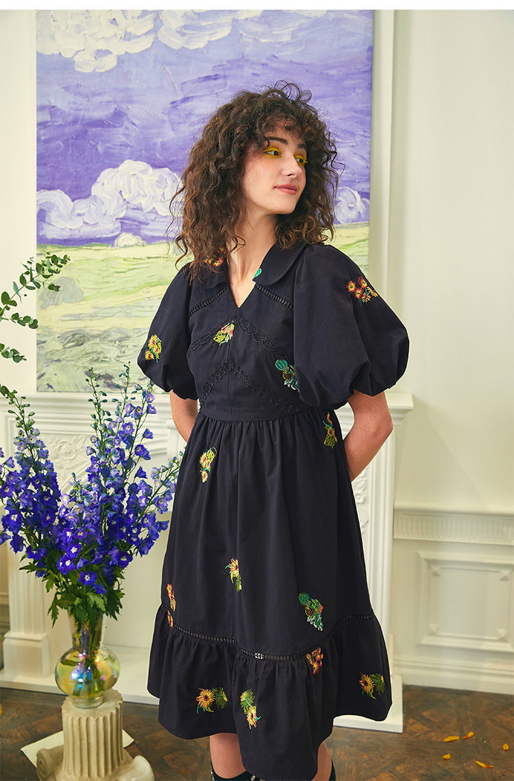 sunflowers black vintage dress