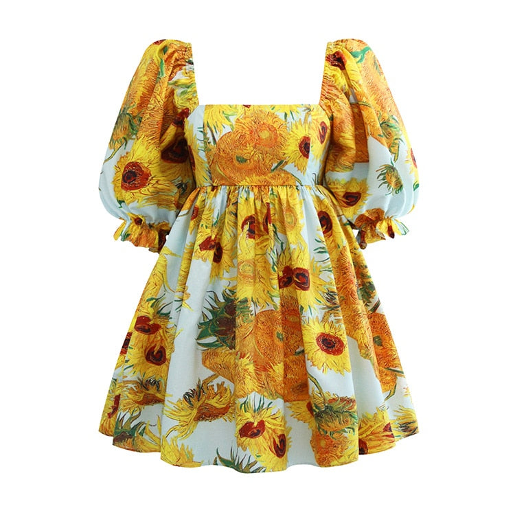 Van Gogh Sunflowers Puffy mini dress