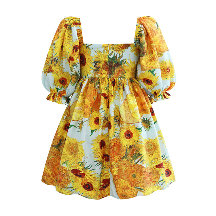 Van Gogh Sunflowers Puffy mini dress