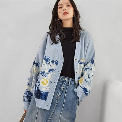 Van Gogh Starry Night Knitted Cardigan sweater