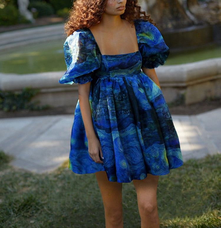 Van Gogh Starry Night Puffy mini dress