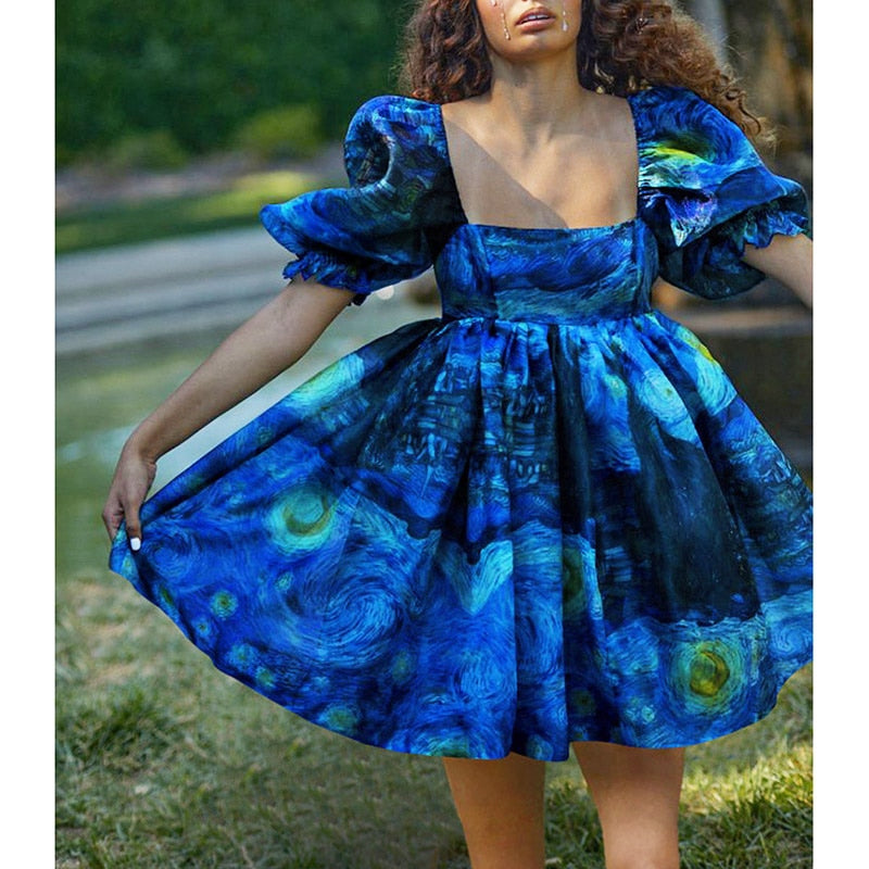 Van Gogh Starry Night Puffy mini dress