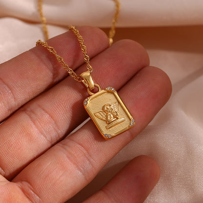 Renaissance Angel Gold Plated Card Necklace