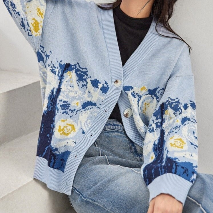 Van Gogh Starry Night Knitted Cardigan sweater