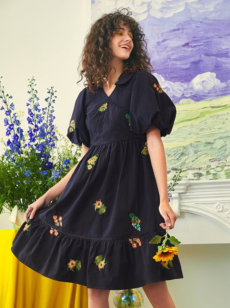 sunflowers black vintage dress