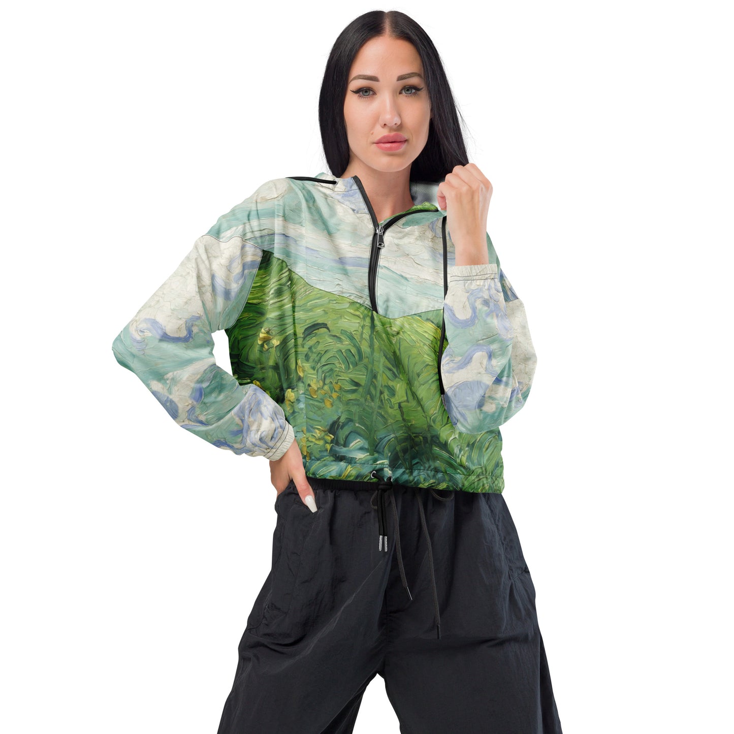 Van Gogh Green Field cropped windbreaker