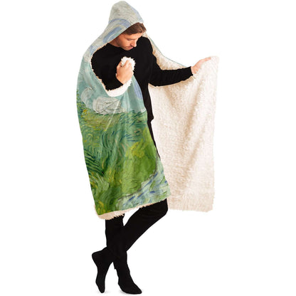 Van gogh green field Hooded Blanket