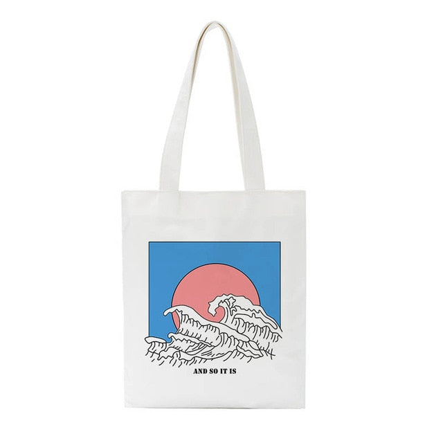 Hokusai wave bag