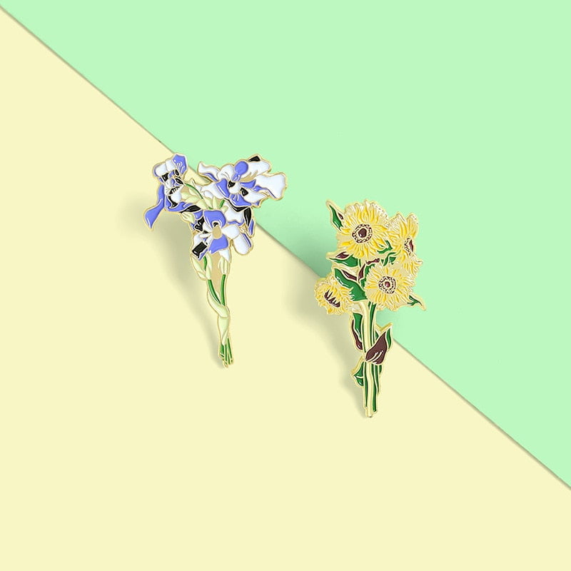 Van gogh flowers enamel pins