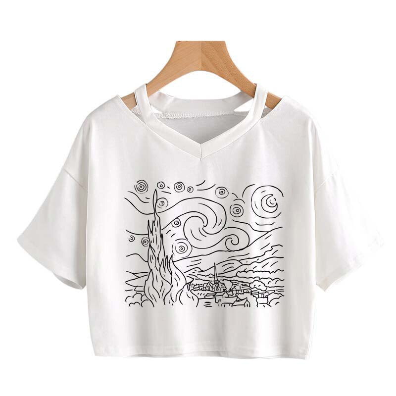 Van Gogh line art Cropped t-shirts