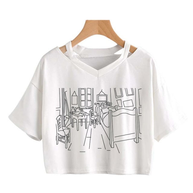 Van Gogh line art Cropped t-shirts