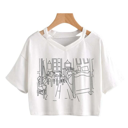 Van Gogh line art Cropped t-shirts