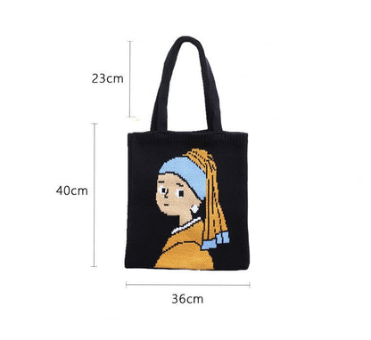 Girl with a Pearl Earring knitted tote bag