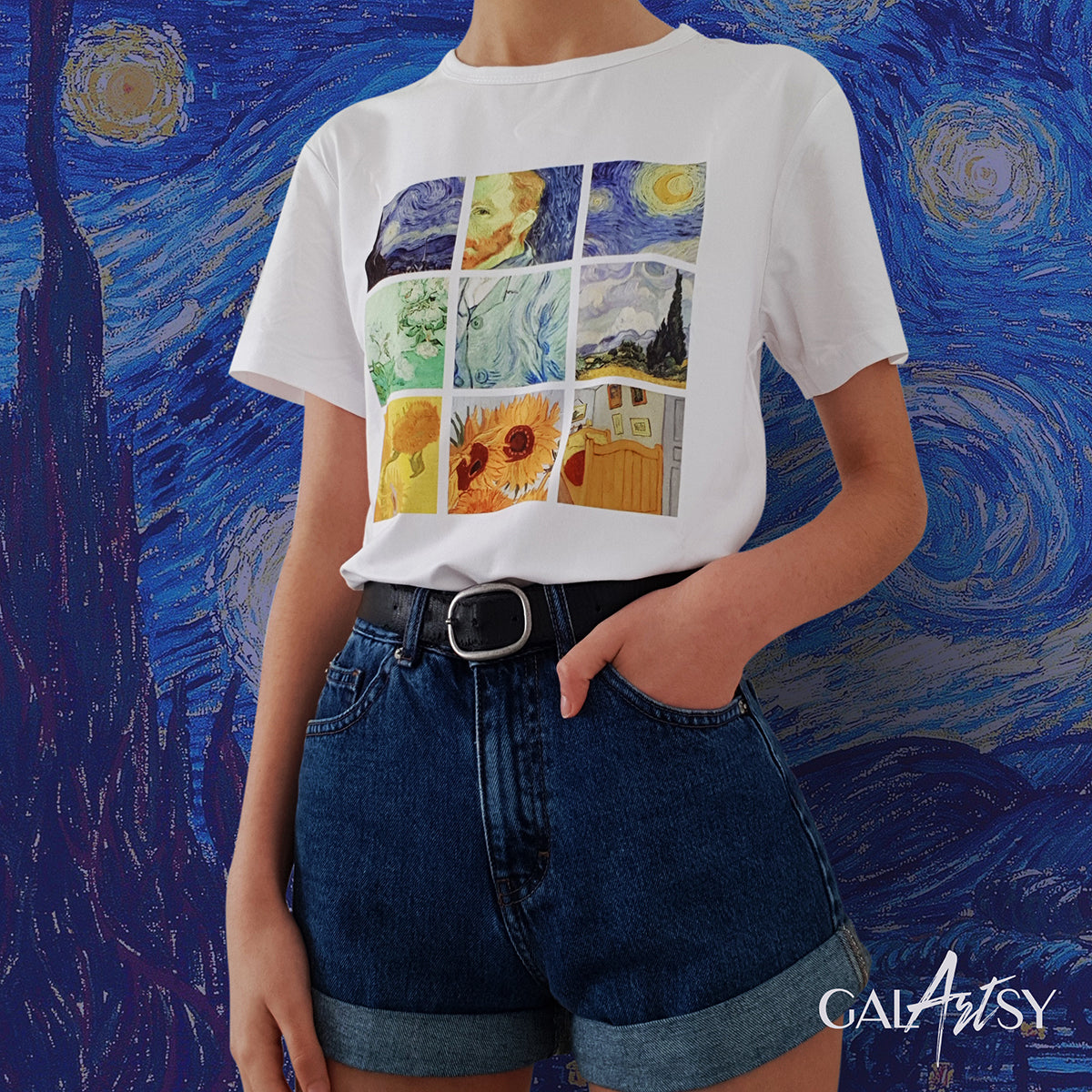 Van Gogh paintings grid - Unisex tshirt